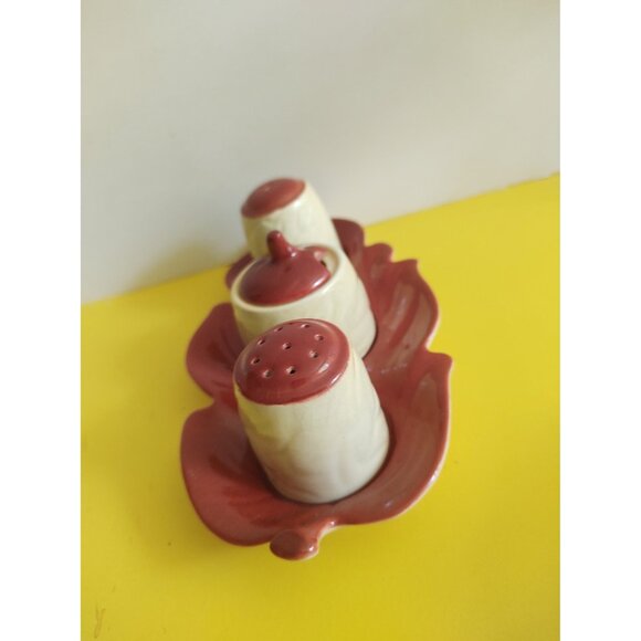 Vintage Carlton Ware England Cruet Set Leaf Twin Tone Design Beige & Brown - Picture 7 of 14
